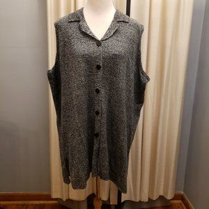 All American Comfort 1X Womens Cardigan Sweater Gray Sleeveless Button Front